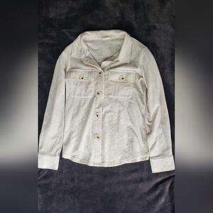 Mystree size MEDIUM button up light weight cream color flannel shirt jac…